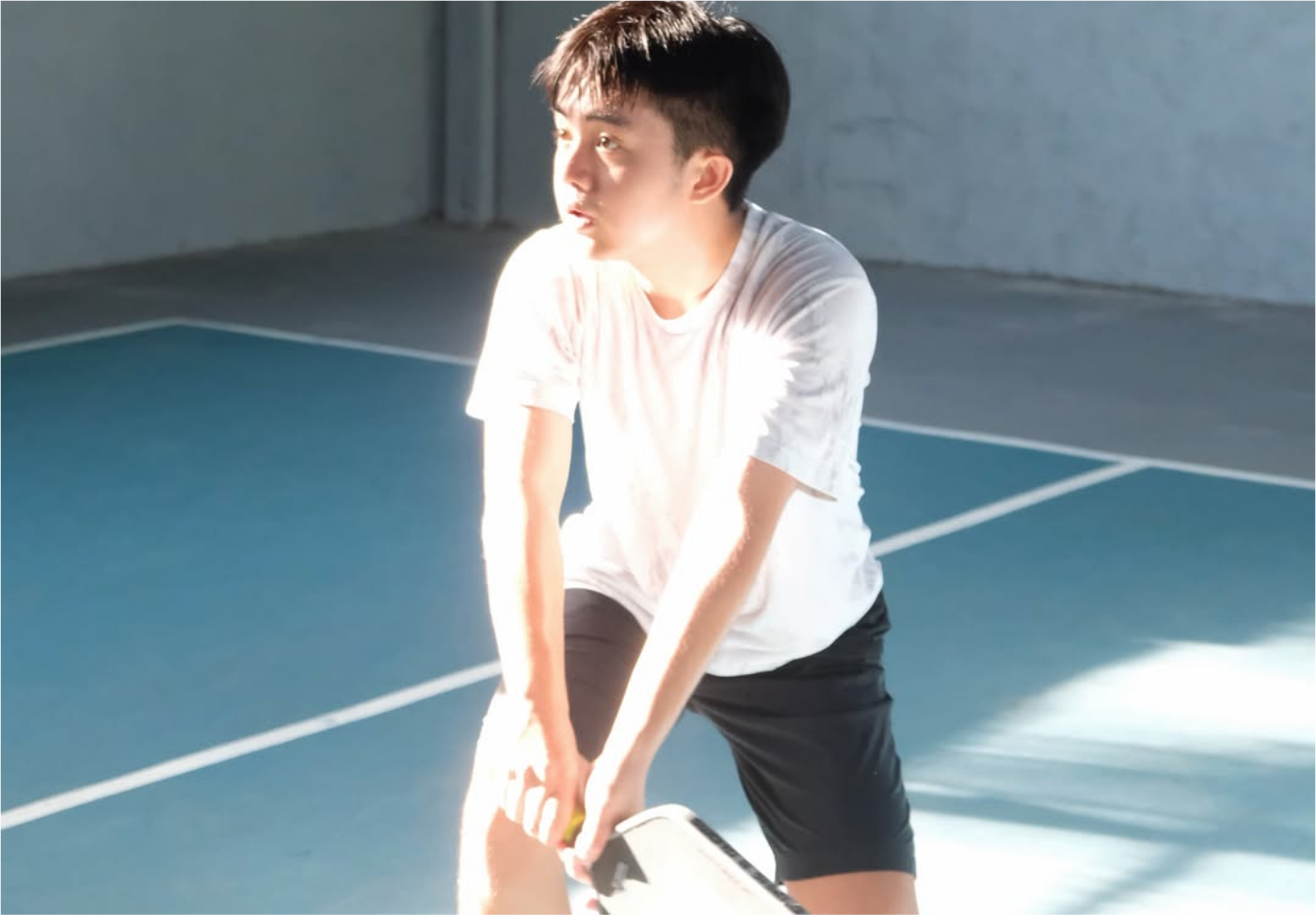 Pickleball player in action